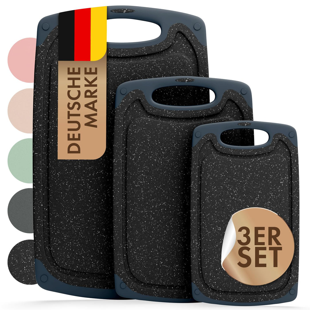 Blumtal Schneidebrett Set mit 3 Grössen (S/M/L) - Schneidebrett Kunststoff gross + Saftrillen & Grif