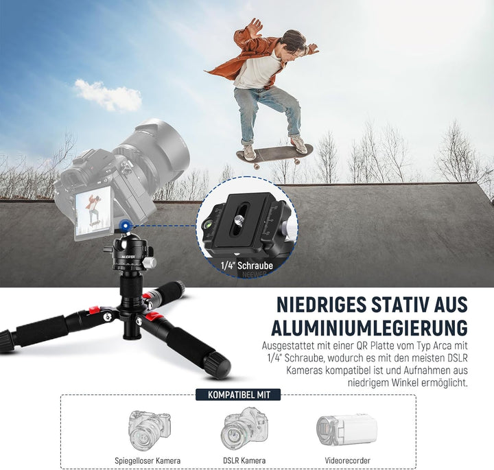 NEEWER Mini Tischstativ mit Smartphone Halter kompatibel mit iPhone &amp; DSLR Kameras für Videoaufnahme