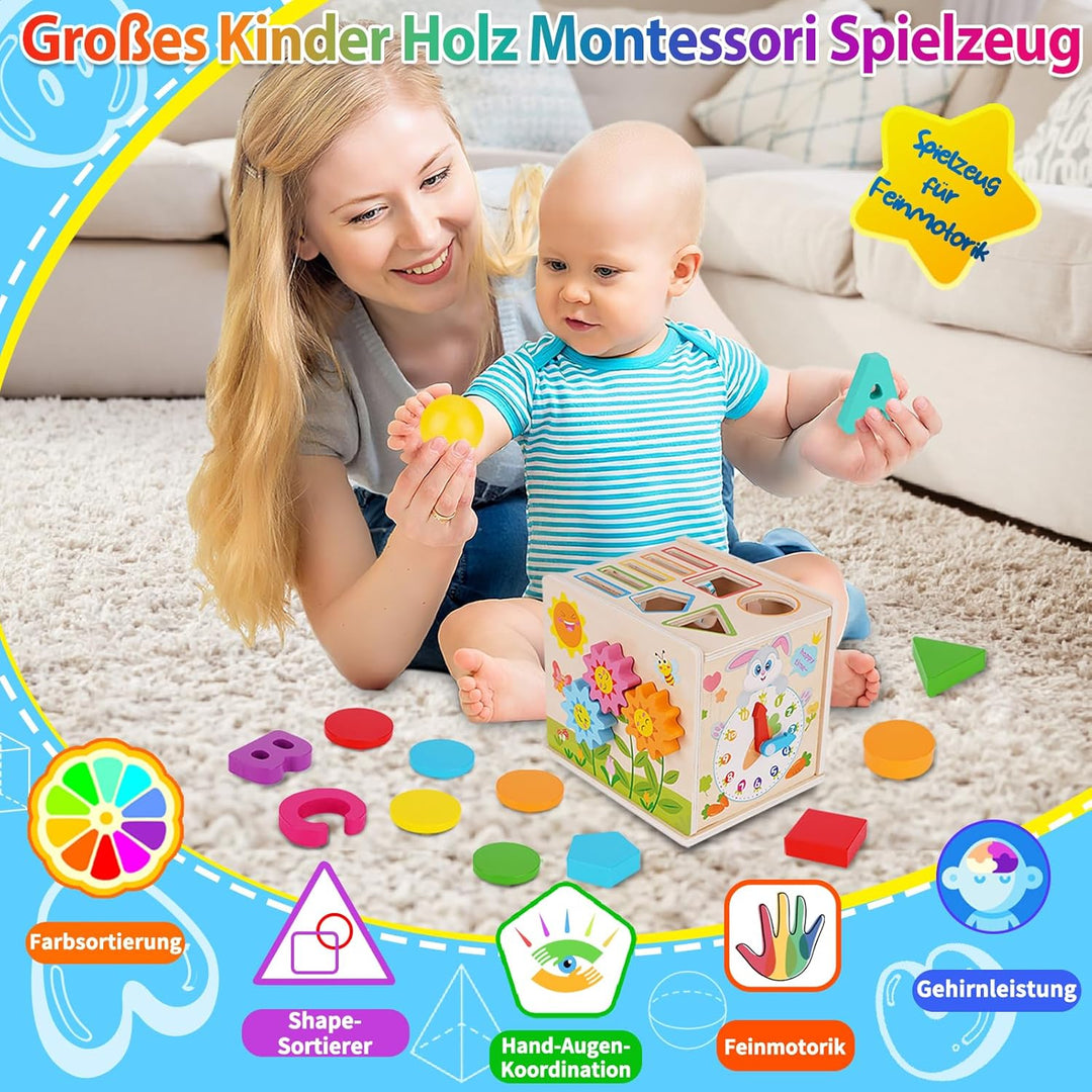 FCSONU Kinder Montessori Spielzeug ab 1 2 3 Jahre Jungen Mädchen, Holz Motorikspielzeug ab 1 Jahr, F