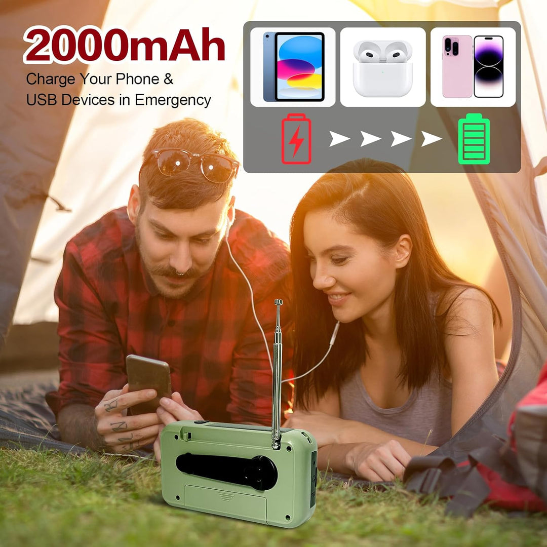 Notfall Radio, 3-Wege-Laden Emergency Radios, 2000mAh Akku Kurbelradio Solar Ladegerät Power Bank US