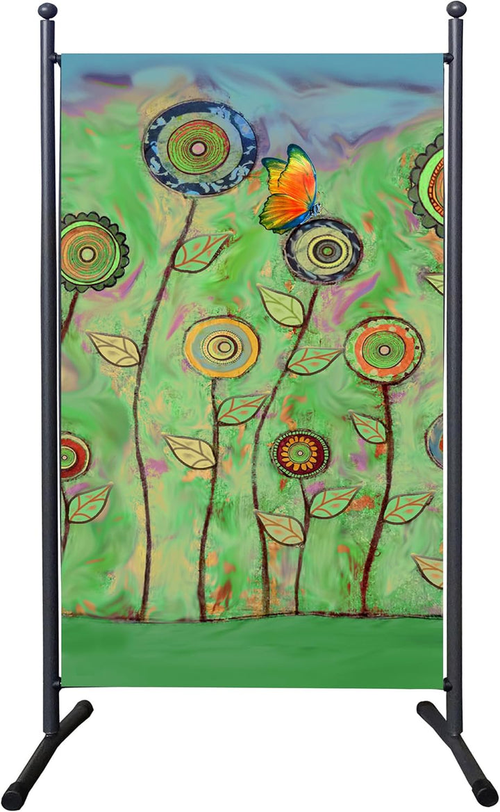 QUICK STAR Paravent Outdoor Wetterfest 180 x 78 cm Green Flowers | Raumteiler Stellwand Innen | Gart