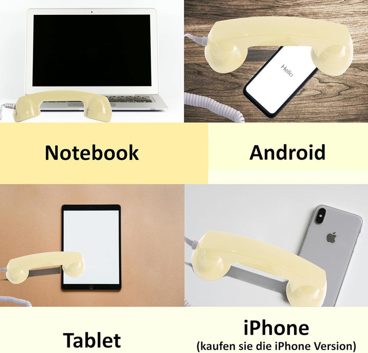 Opis 60s Micro - Retro Handyhörer für Android Smartphones, Tablets, Notebooks und Handys in der Form