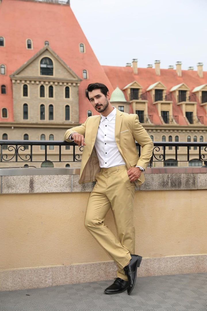 Anzug Herren Slim Fit 3 Teilig Anzüge Herrenanzug Sakko für Hochzeit Business M Beige, M Beige
