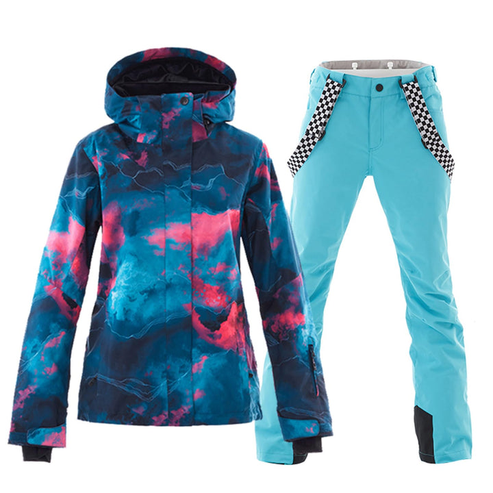 ALSOGO Damen Skianzug Schneeanzug Winddicht Wasserdicht Skifahren Snowboardjacke Trägerhose Set Zum