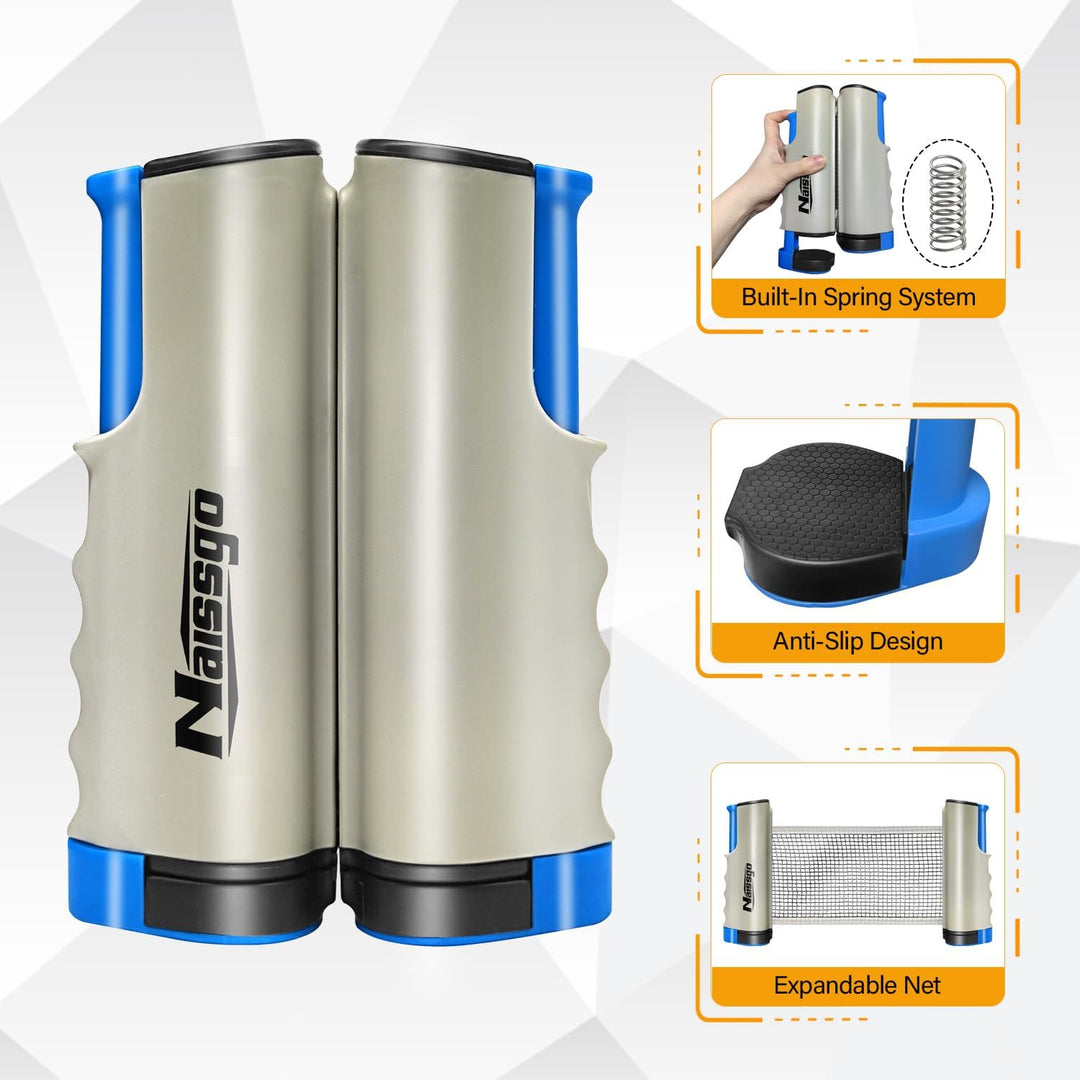 Tischtennis-Set,Tischtennisschläger Profi, 2 Tischtennisschläger, 1 Einziehbarem Netz,8Tischtennis-B