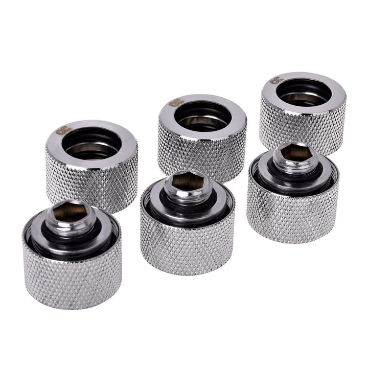 Alphacool HT 16mm HardTube Anschraubtülle G1/4 für Messingrohre - Gerändelt - Chrome 6er Pack