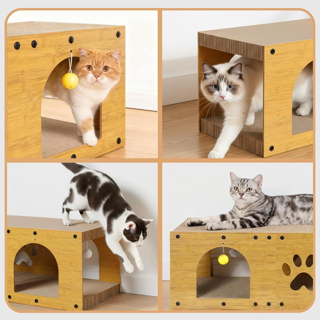 Gimars 100x30x30 cm Kratzbrett Katzen mit Spielball,Tunnel, Kratzpappe für Katzen gross XXL Katzenha