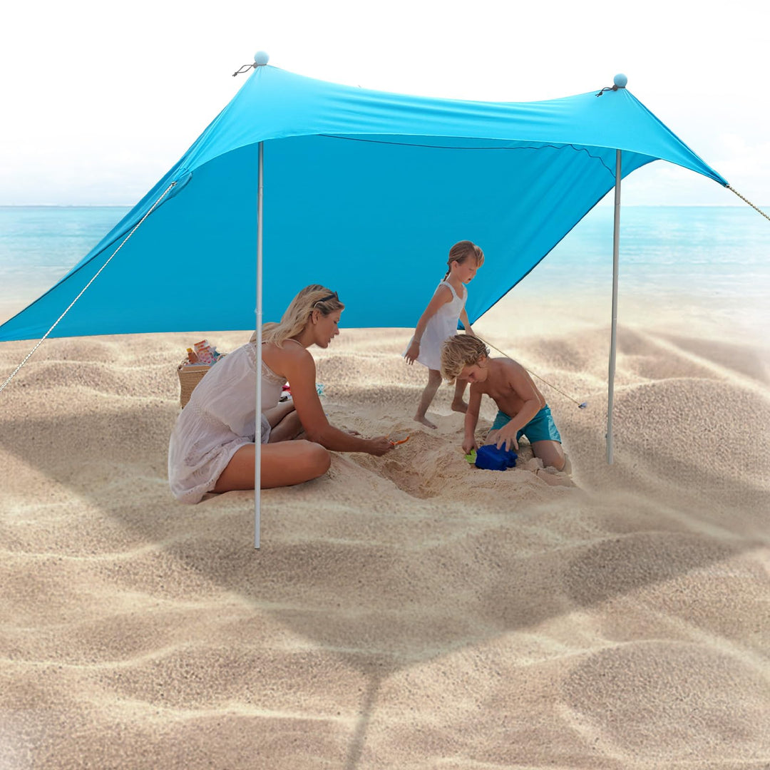 JAICOM Strandzelt, 2.1x2.1m Strandmuschel, UPF50+ UV-Schutz und Wasserdicht Sonnensegel, Mit Sandsch