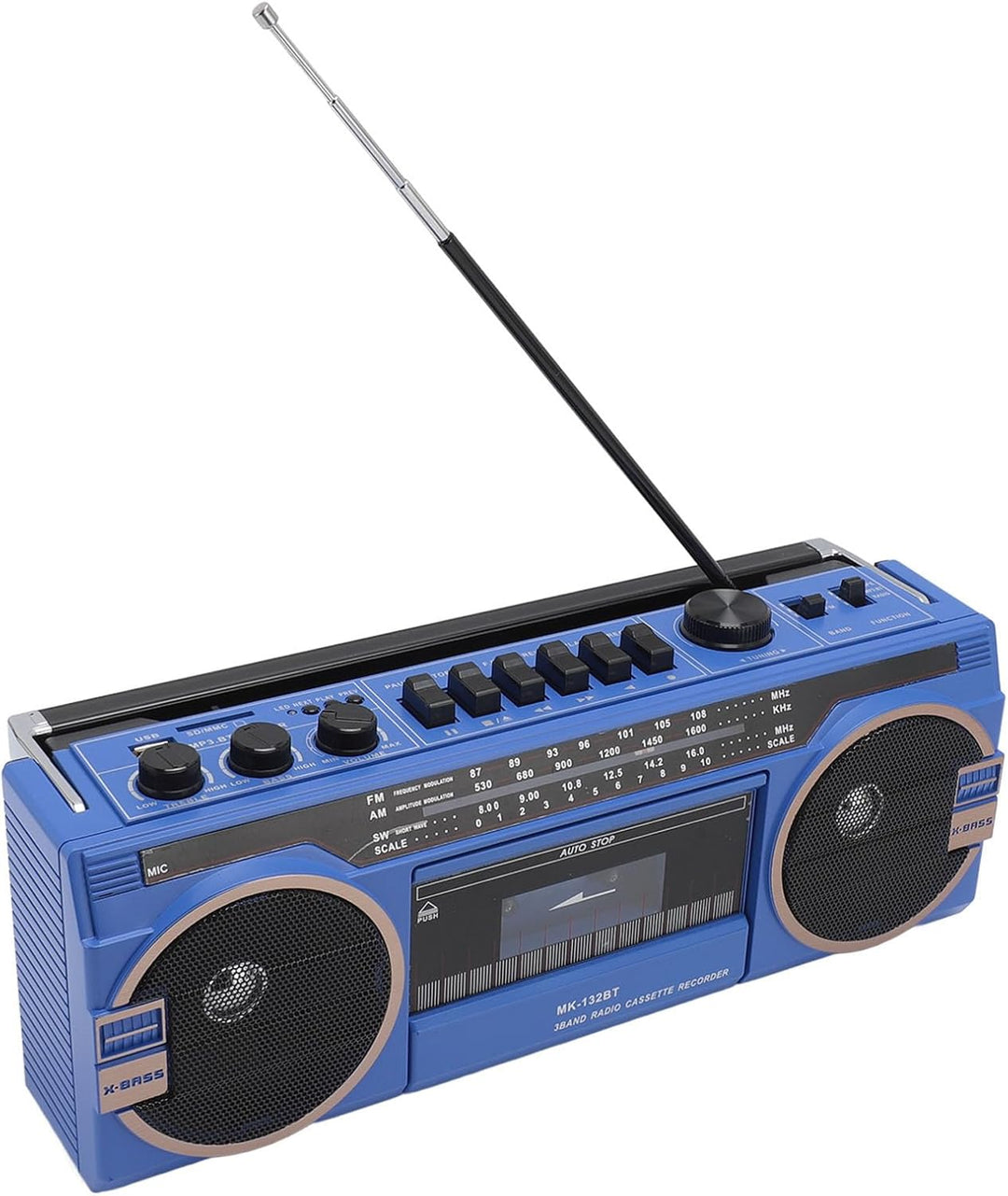 Kassetten Boombox, Retro Blueooth Boombox mit USB, SD und 3,5 Mm AUX Eingang, AM FM SW Kassettenspie