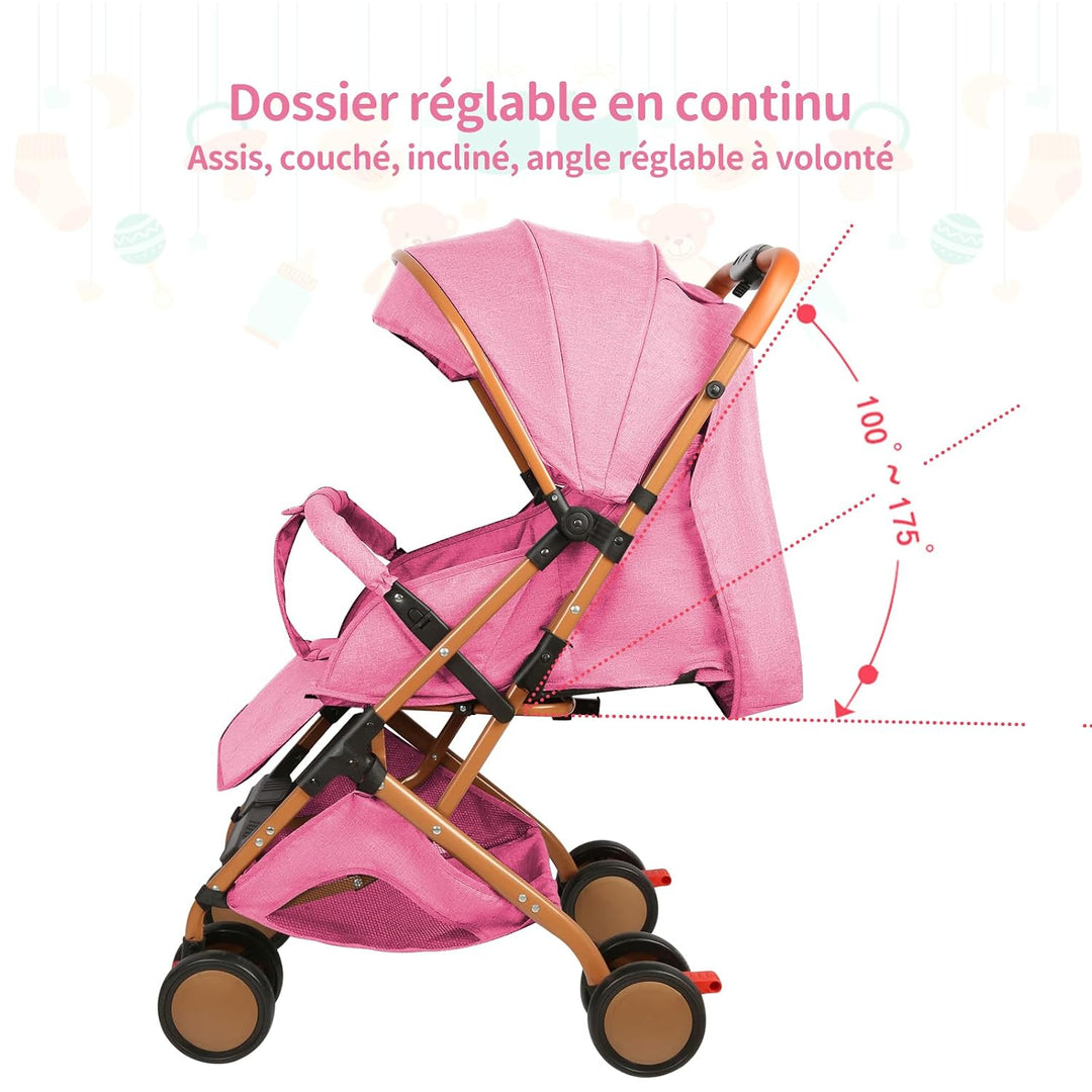OHMG Kinderwagen für Babys, 0 – 3 Jahre, Traglast 25 kg, mit verstellbarer Rückenlehne und Fussstütz