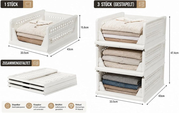 RMAN Kleiderschrank Organizer 3er Set Stapelbare Aufbewahrungsboxen Kunststoff Faltbares Schubladen