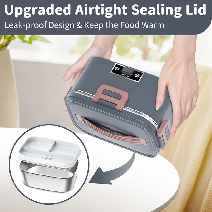 Elektrische Lunchbox 100W, 3-in-1 tragbare beheizte Lunchbox, Herausnehmbare Edelstahl-Brotdose, 12V