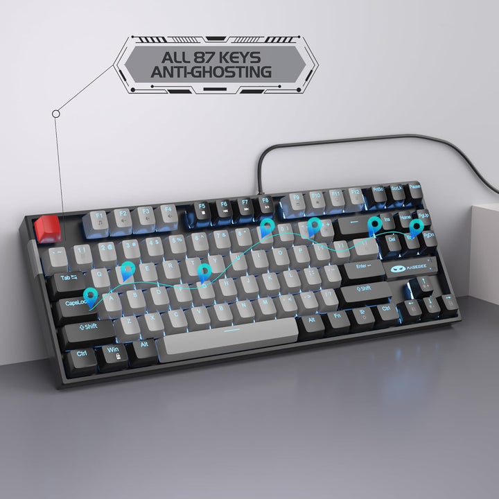 MageGee 75% Mechanische Gaming-Tastatur mit blauem Schalter, LED-Tastatur mit blauer Hintergrundbele