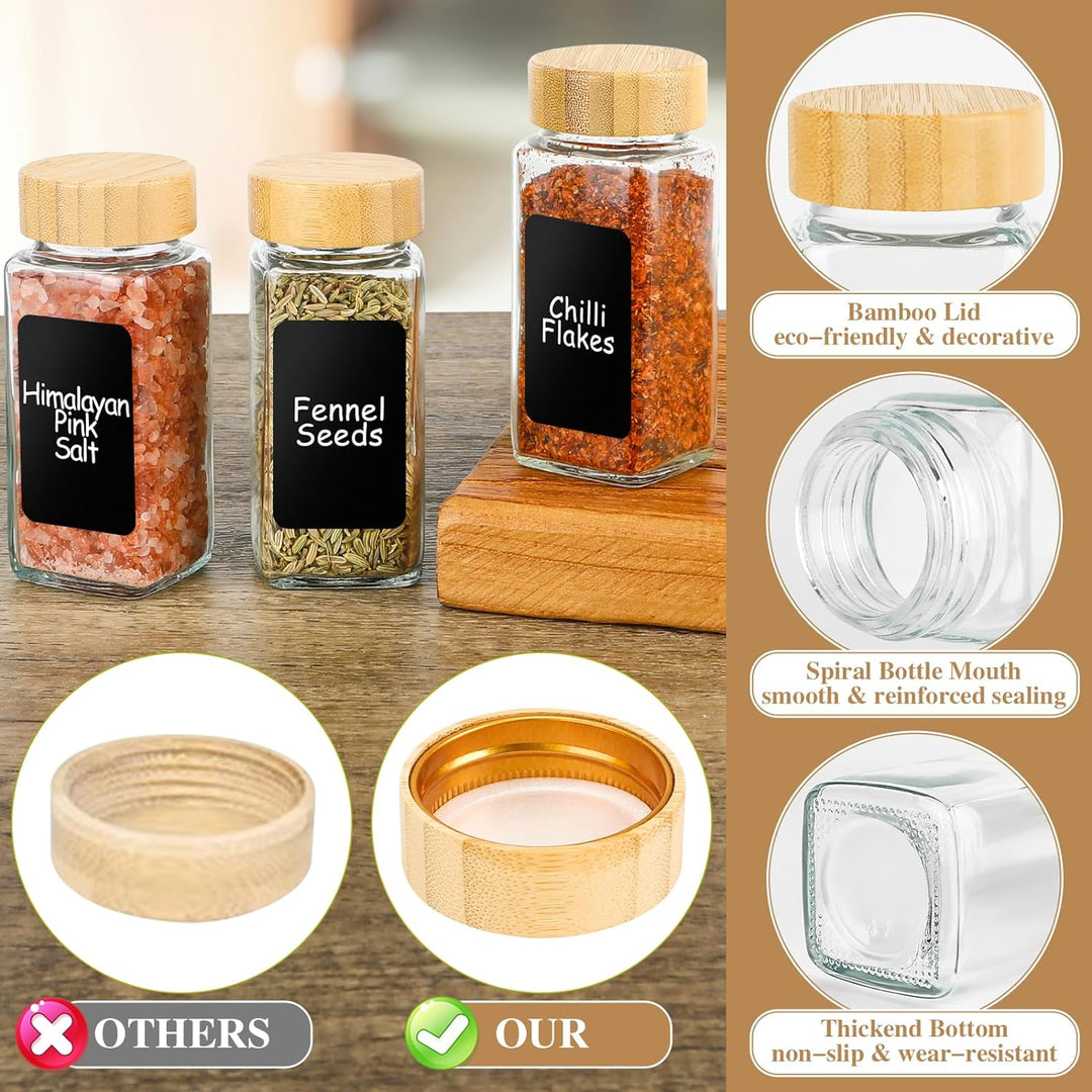 Lannvan Gewürzgläser Eckig, [24x 120ml] Gewürzgläser mit Streueinsatz, Gewürzgläser mit Bambusdeckel