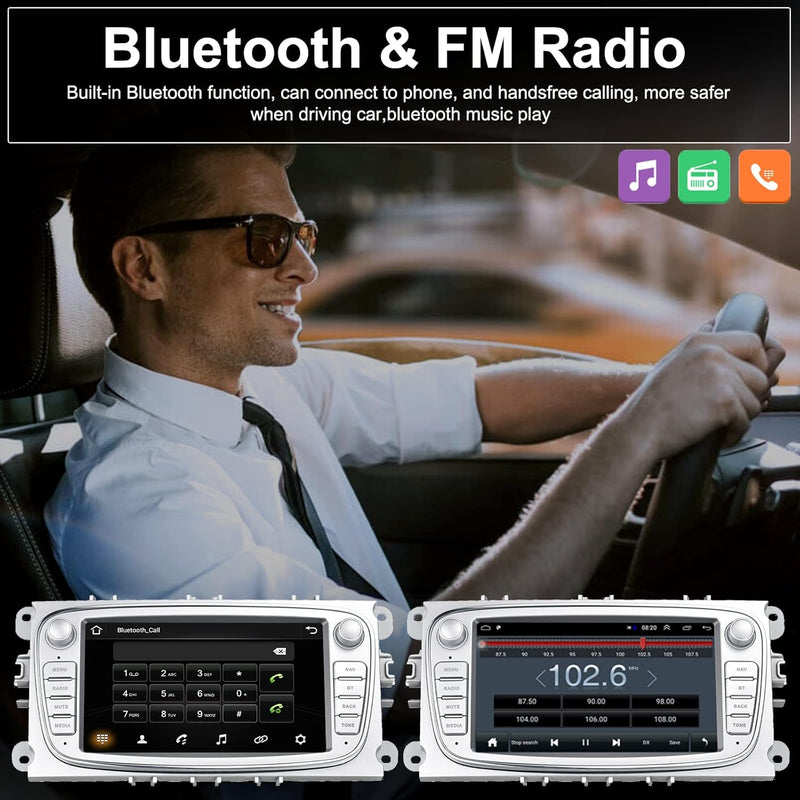 [1+32G] CAMECHO Android 13 Autoradio für Ford Focus mit Navi GPS 7 Zoll Kapazitiver Touchscreen Radi