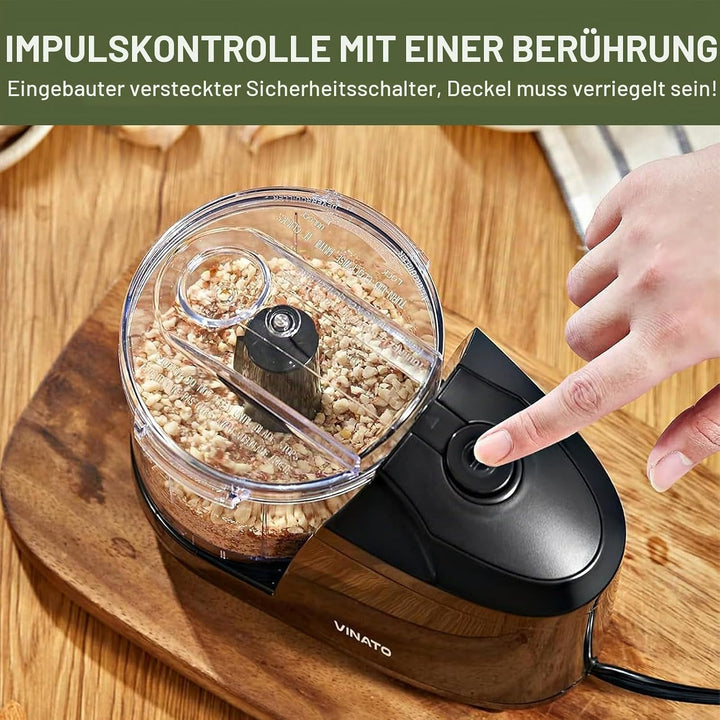 VINATO Zwiebel Zerkleinerer 350ml | Edelstahl-Klingen | Schnell &amp; Vielseitig für Fleisch, Gemüse, Nü