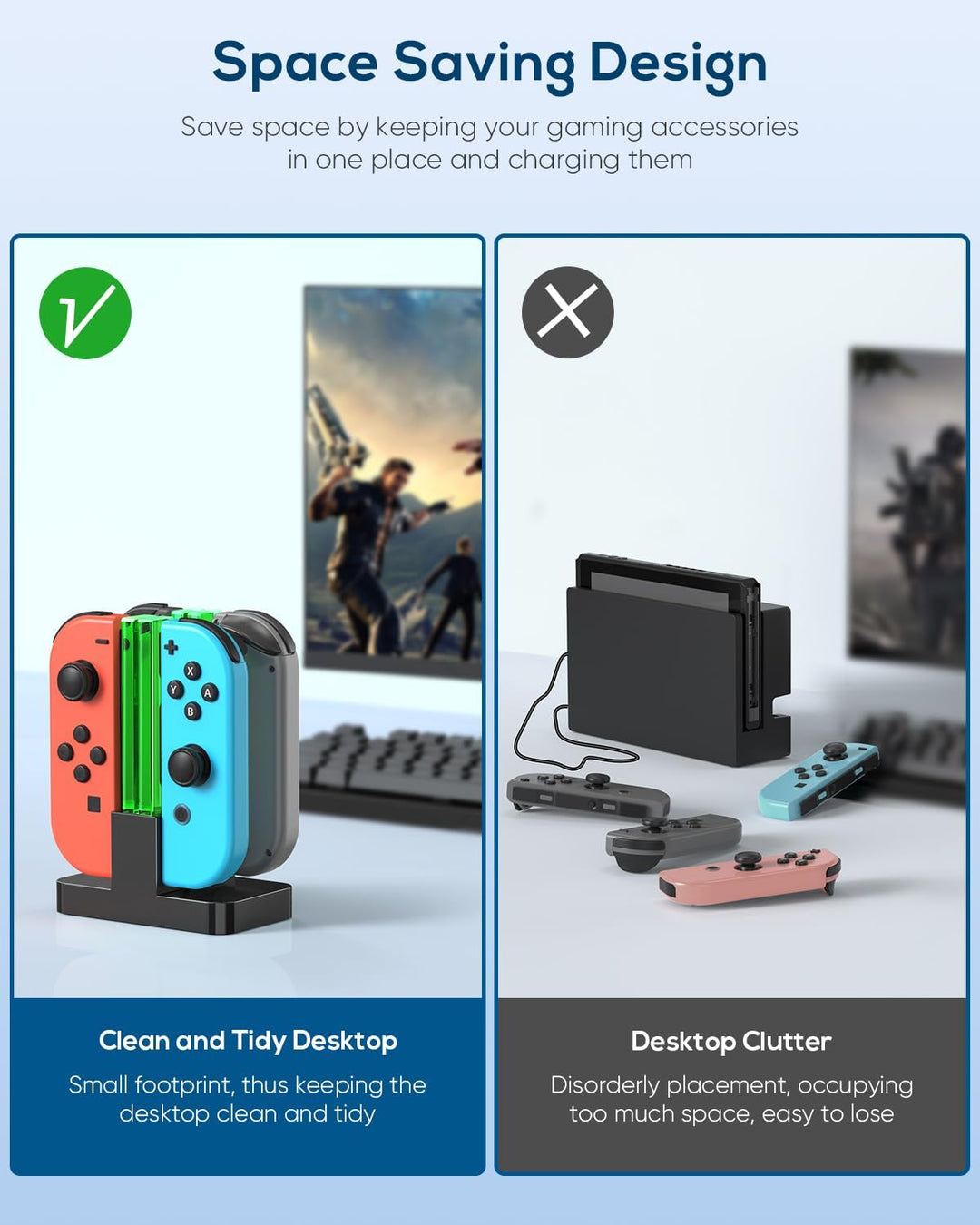 FYOUNG Switch Controller Ladestation Kompatibel mit Nintendo Switch/Switch OLED Modell Joy Con, Quad