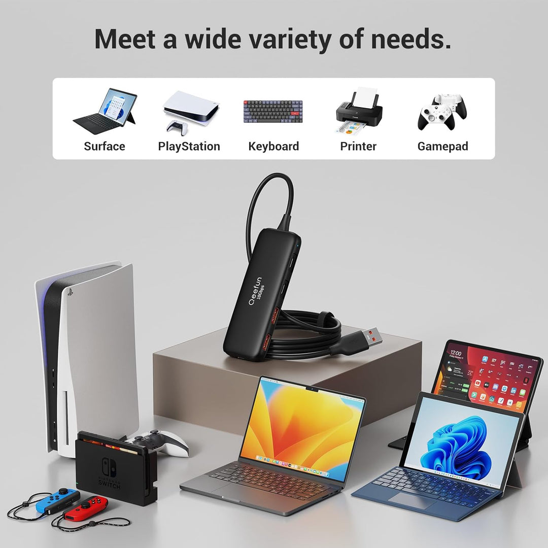 Qeefun 10Gbps USB Hub, 3.2 USB Hub mit 2 USB-C und 2 USB-A, USB 3.2 GEN 2 Splitter mit Type-C Power