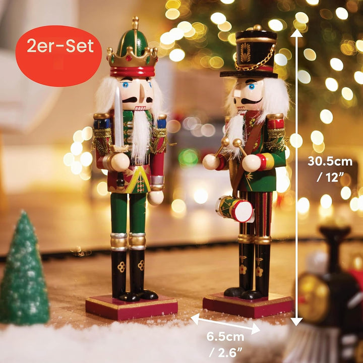 THE TWIDDLERS 2 Grosse Nussknacker Weihnachtsfiguren aus Holz, 30cm - Traditionelle Weihnachtsdeko