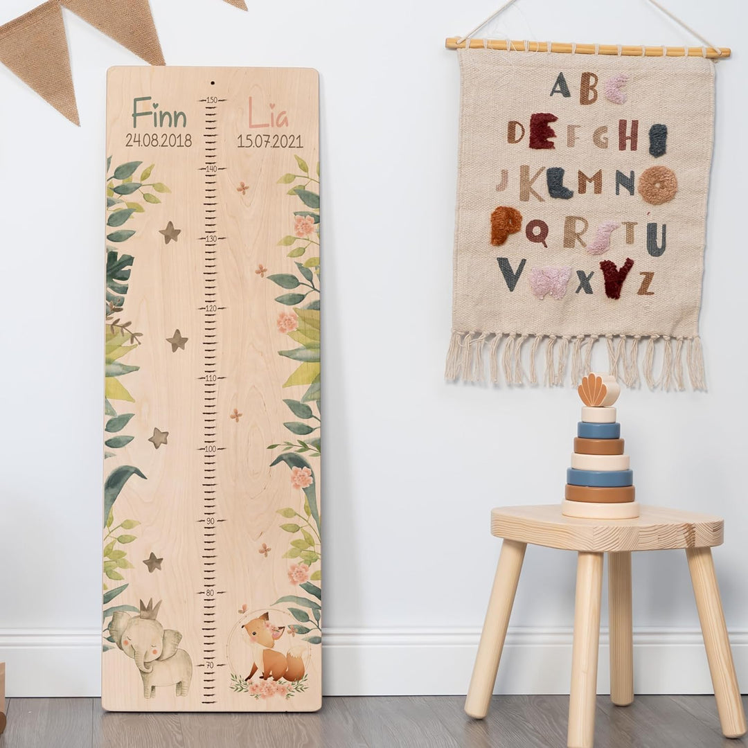 Kidsmood Personalisierte Geschwister-Messlatte aus Holz, Kinderzimmer Deko für Mädchen und Jungs, Pe