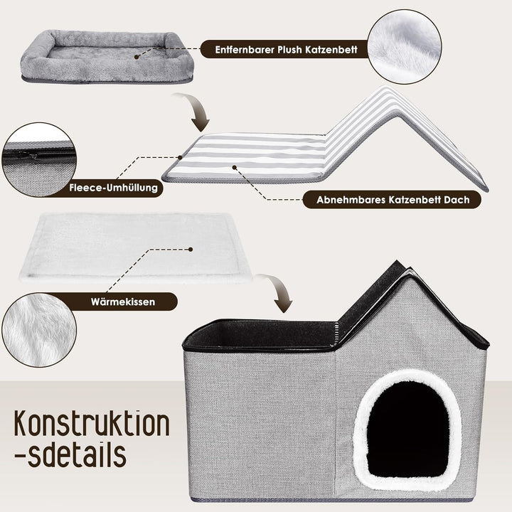 Katzenhaus, Thihome Katzenhöhle Outdoor, Warm Hundehöhle, Abnehmbar Hundehütte mit Waschbarem Kissen