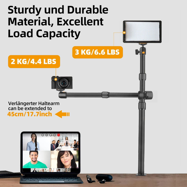 OS03 Tischstativ Kamera, 37-83cm Einstellbar Overhead Stativ Webcam, Kamera Tischhalterung mit Boom