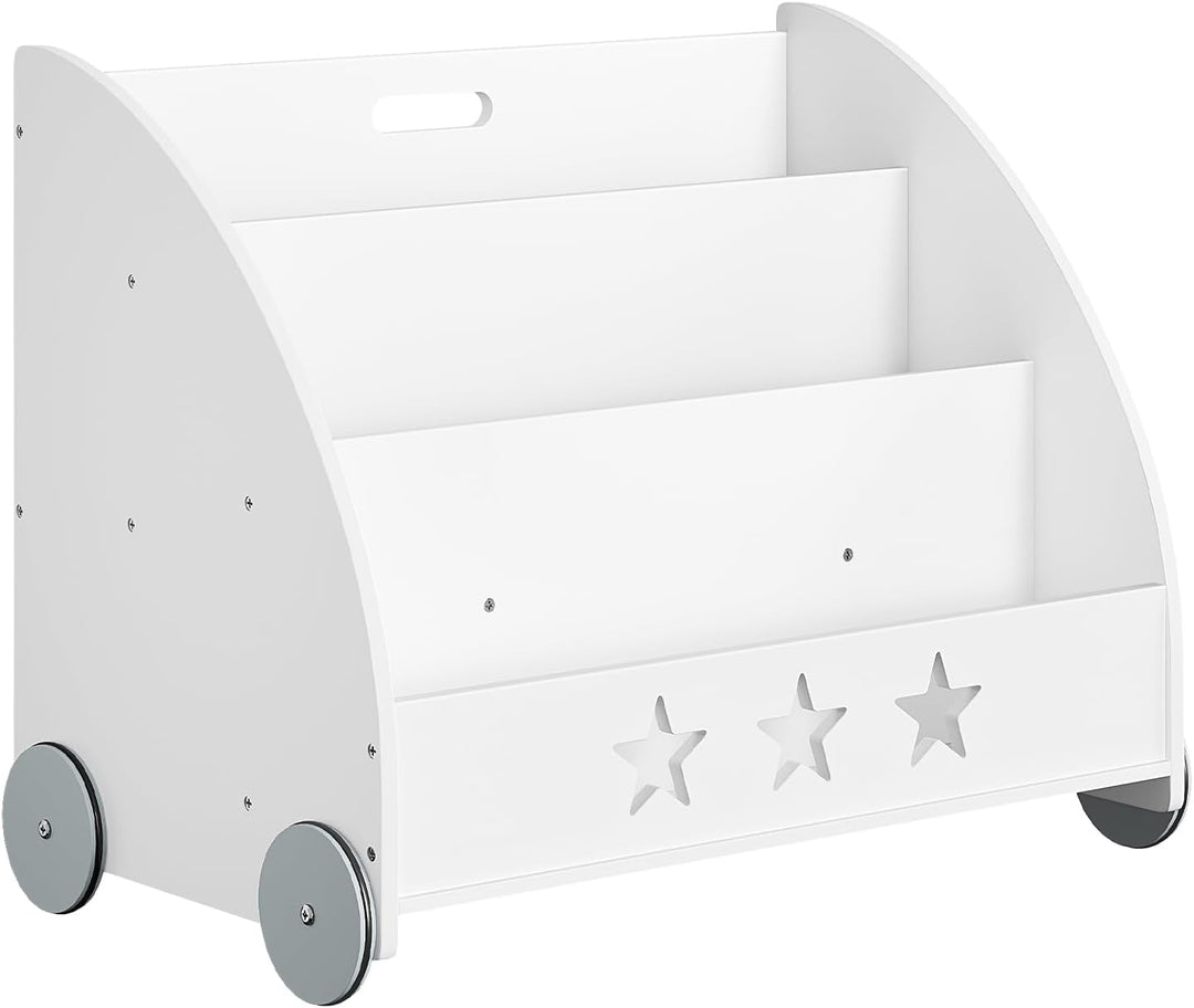 WOLTU KR002 Kinderregal Bücherregal für Kinder, Spielzeugregal mit Räder 3 Regale , Holz Standregal