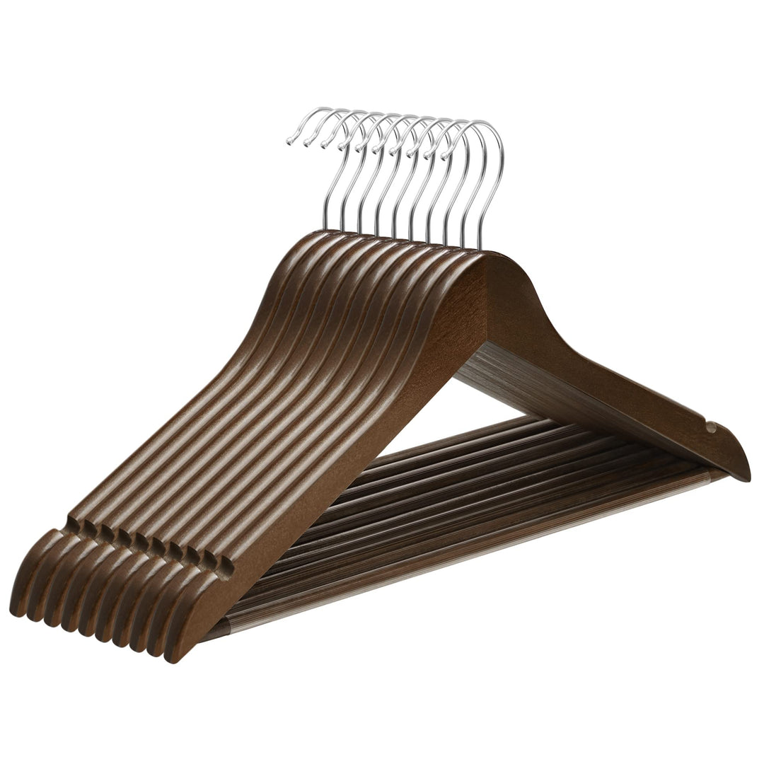 SONGMICS Kleiderbügel Holz, 10er Set, Bügel aus Massivholz, Einkerbungen im Schulterbereich, Rutschf