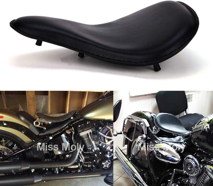 Schwarz Motorrad Leder Solo Sitz mit 3 Zoll Feder Halterung Kit für Chopper Sportster Bobber #1-Klas