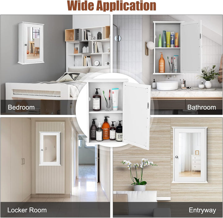 GIANTEX Hängeschrank mit Spiegel, Spiegelschrank Wandschrank eintürig, Badschrank Badezimmerschrank