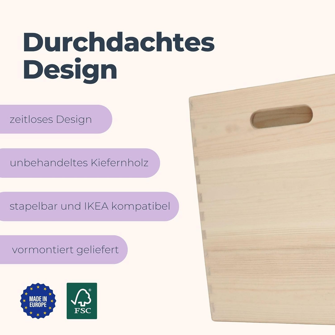 Spielzeugkiste aus Holz (30x30x30 cm) Aufbewahrungsbox fürs Kinderzimmer & Regal – passend für IKEA