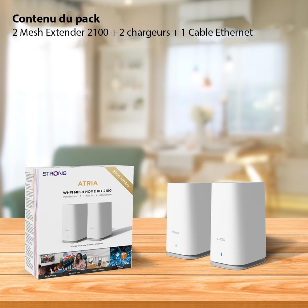 STRONG Atria Wi-Fi Mesh Home Kit 2100, WLAN Verstärker, Repeater, 200m² Abdeckung, 2100 Mbit/s, 2,4