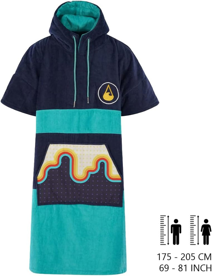 WAVE HAWAII Poncho Bluebow Surfponcho 100% Baumwolle für Körpergrössen von 175-205 cm Umkleidehilfe