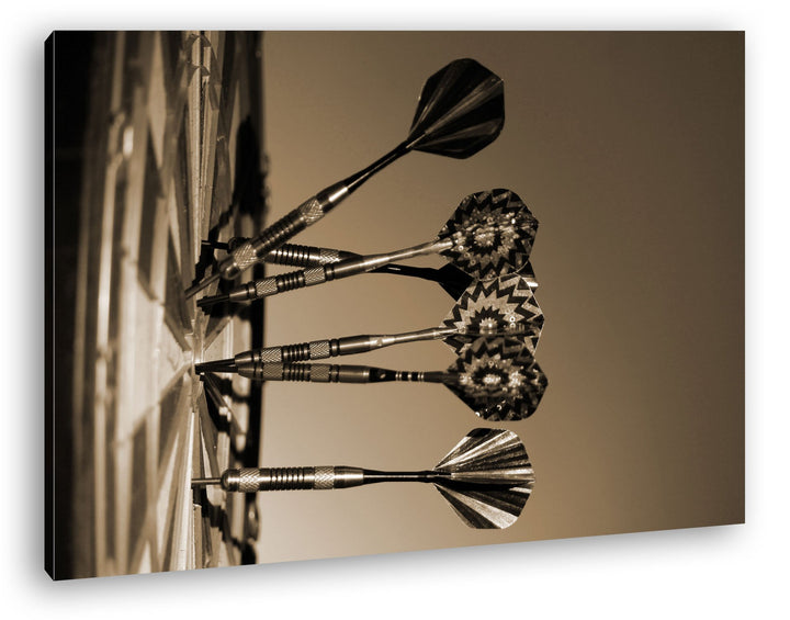 deyoli Darts auf einer Dartscheibe Format: 80x60 Effekt: Sepia als Leinwandbild, Motiv fertig gerahm