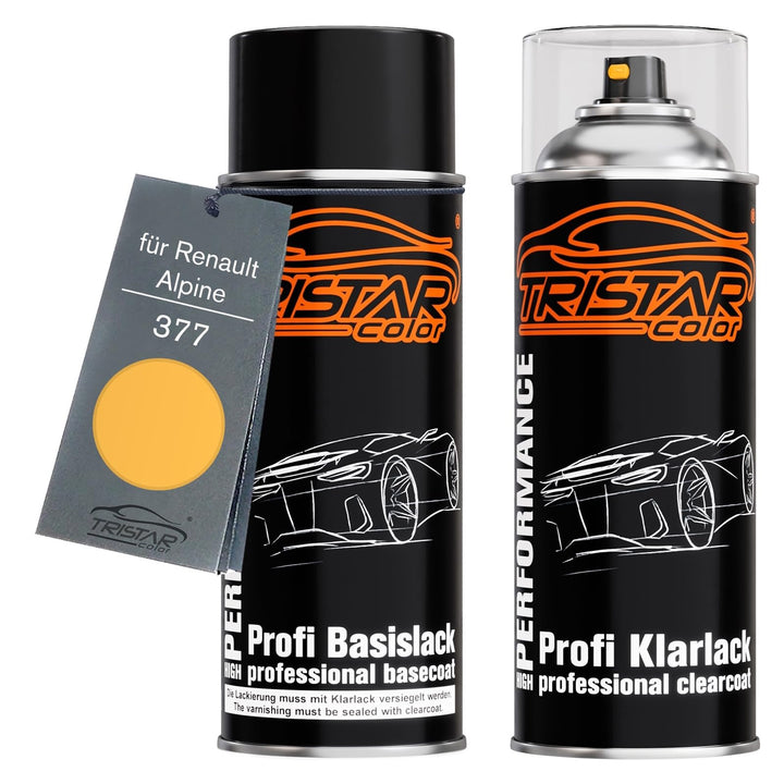 TRISTARcolor Autolack Spraydosen Set für Renault/Alpine 377 Jaune Tournesol Basislack Klarlack Sprüh