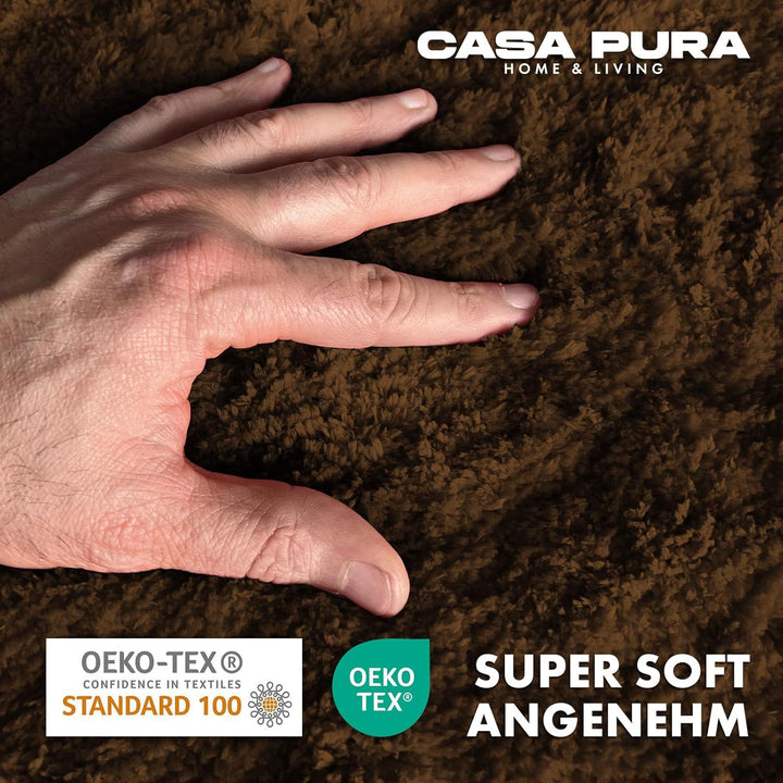 casa pura Badematte braun weicher, Flauschiger Badezimmerteppich in Shaggy Optik, Badvorleger rutsch