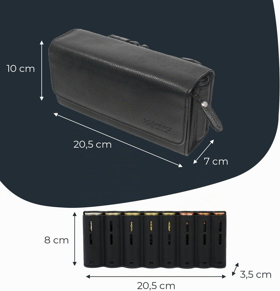 HMF 48830-02 Kellnertasche Leder, Kellnerbörse inkl. Euro-Geldwechsler, Tragegurt, 20,5 cm x 6,5 cm