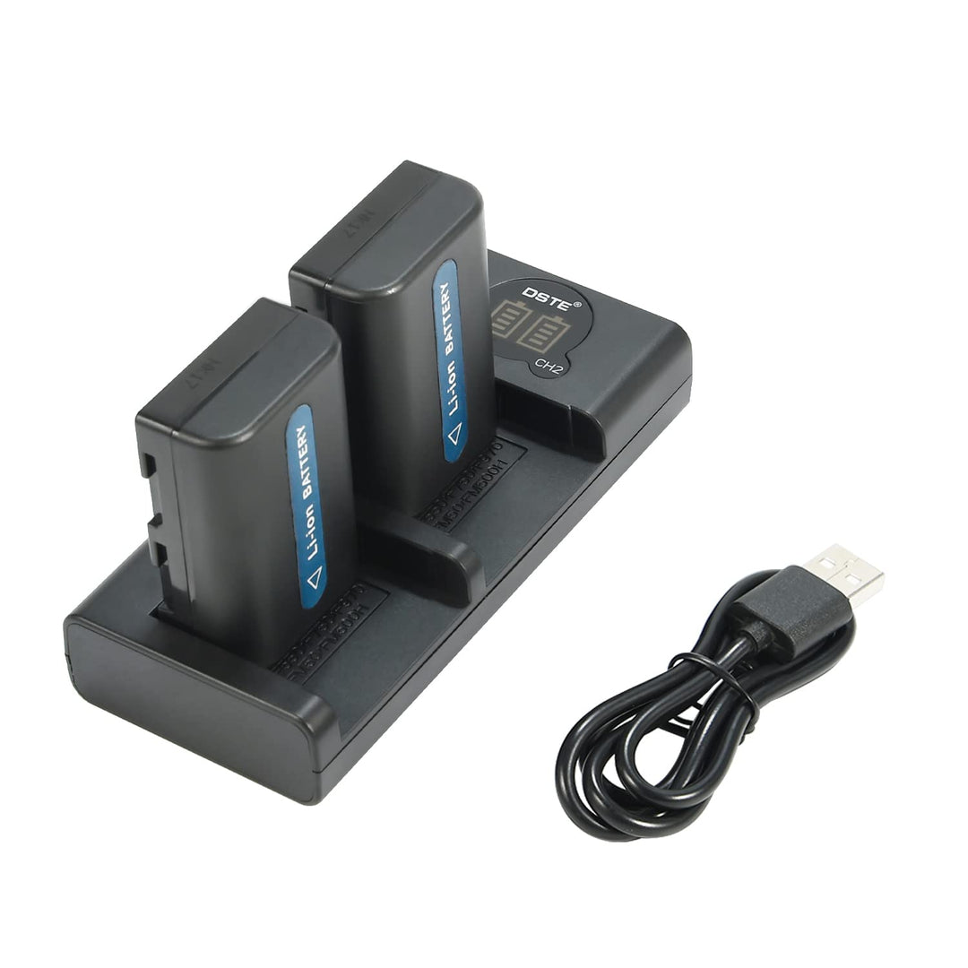 DSTE 2X NP-FM50 Ersatz Batterie + Dual USB-Ladegerät mit LCD-Display Kompatibel mit Sony NP-FM30 NP-