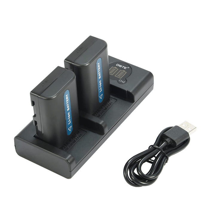 DSTE 2X NP-FM50 Ersatz Batterie + Dual USB-Ladegerät mit LCD-Display Kompatibel mit Sony NP-FM30 NP-