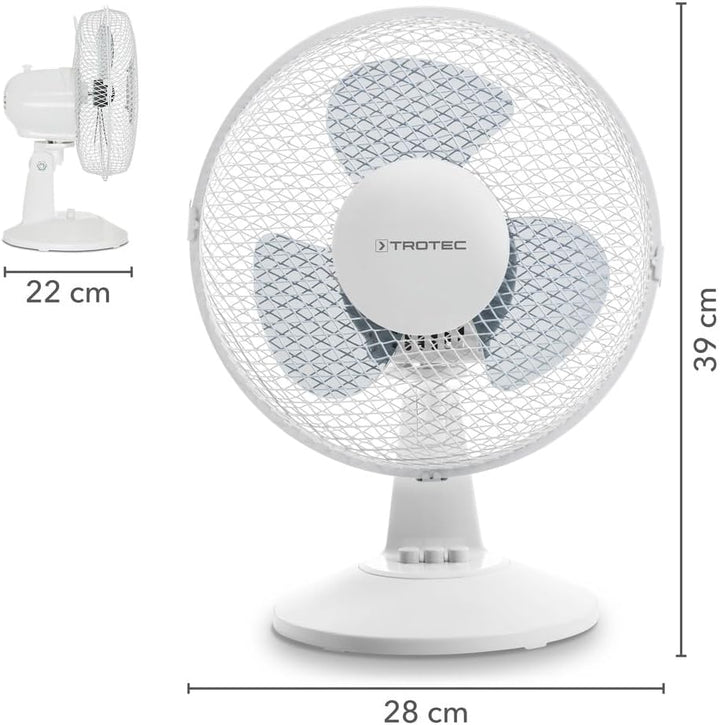 TROTEC Tischventilator TVE 10 – 25 Watt, oszillierend 80°, 2 Stufen, Ø 23 cm, sehr leise, weiss 23 c
