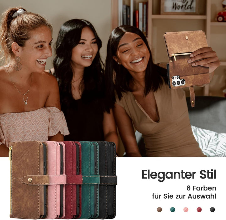 ZCDAYE Hülle für Galaxy S24 Ultra mit Band Handykette, Leder Handyhülle Handytasche mit Kartenfächer