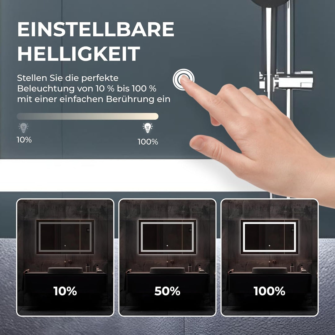 BR Bringer LED Badspiegel - 100x60 cm - Badezimmerspiegel mit Beleuchtung und Anti-Beschlag Funktion