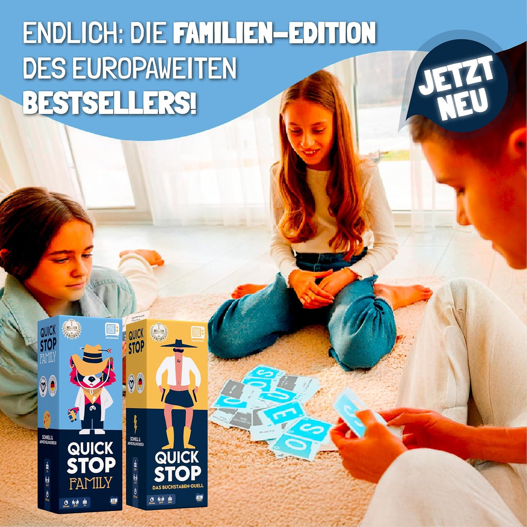 ATM Gaming QuickStop - Das Buchstaben-Duell - Familien-Edition - Kartenspiel für Kinder und Familien