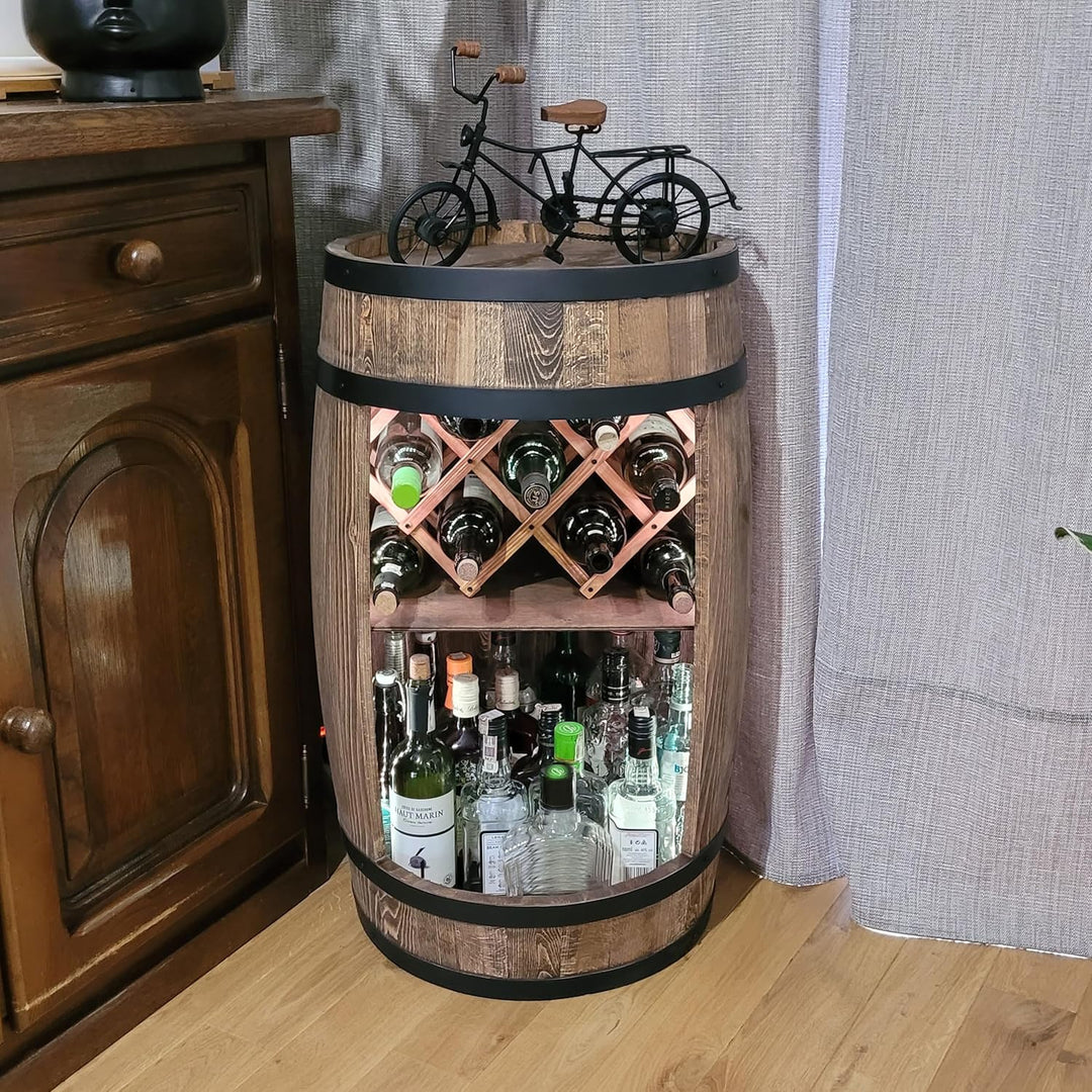 weeco Holzfass mit weinhalter RGB LED Beleuchtung - Weinregal fassbar. Rustikaler deko Barschrank We