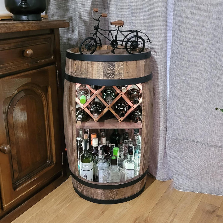 weeco Holzfass mit weinhalter RGB LED Beleuchtung - Weinregal fassbar. Rustikaler deko Barschrank We