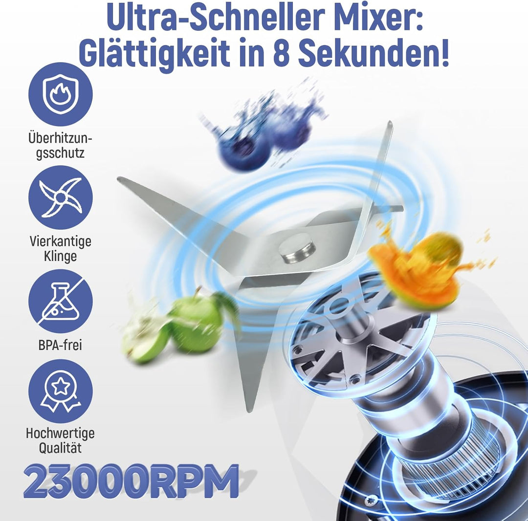 SIMPLUS Standmixer 600 ml, kompakter Smoothie Mixer mit 23000 U/min, 250W Küchenmixer mit 4-fach Ede