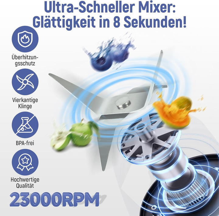 SIMPLUS Standmixer 600 ml, kompakter Smoothie Mixer mit 23000 U/min, 250W Küchenmixer mit 4-fach Ede