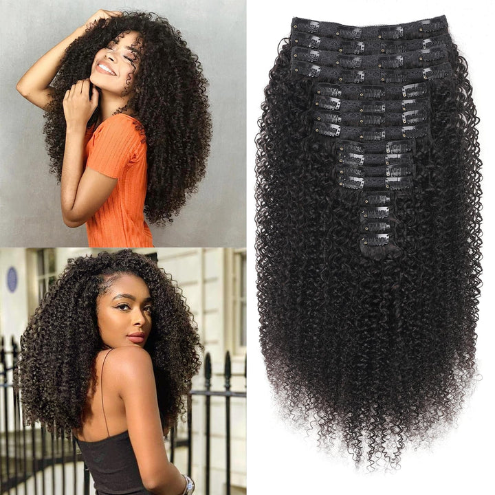 Kinky Curly Clip in Extensions Echthaar.16 Teile 240 g.Invisible Echthaar Perücke Extensions Clip in