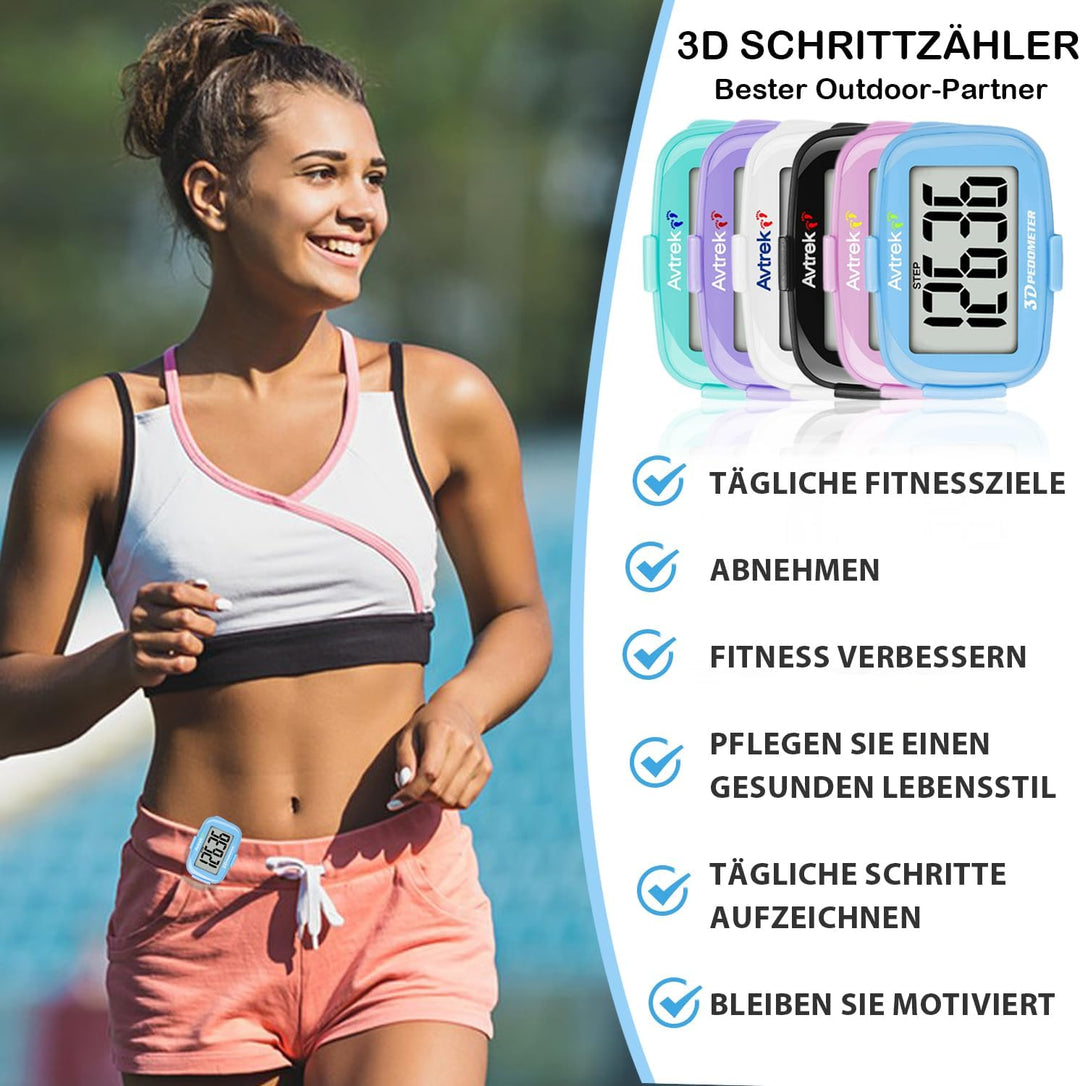 AVTREK Präziser 3D-Schrittzähler Mini-Schrittzähler für Walking oder Laufen im Freien Wanderaktivitä