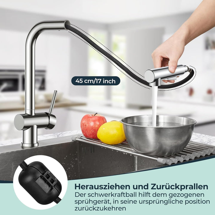 FORIOUS Küchenarmatur, Wasserhahn Armatur Küche Ausziehbar Brause, Einhebel Mischbatterie Spülarmatu